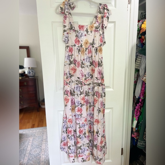 Anthropologie House of Harlow 1960 Floral Linen Tiered Dress with Ties - Picture 8 of 13